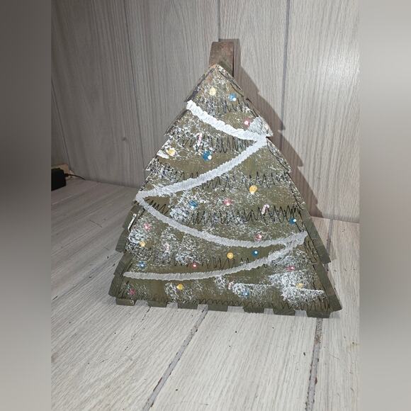 Vtg Wooden Christmas Tree Basket Card Holder Primative Country Holiday Farmhouse - Picture 7 of 8